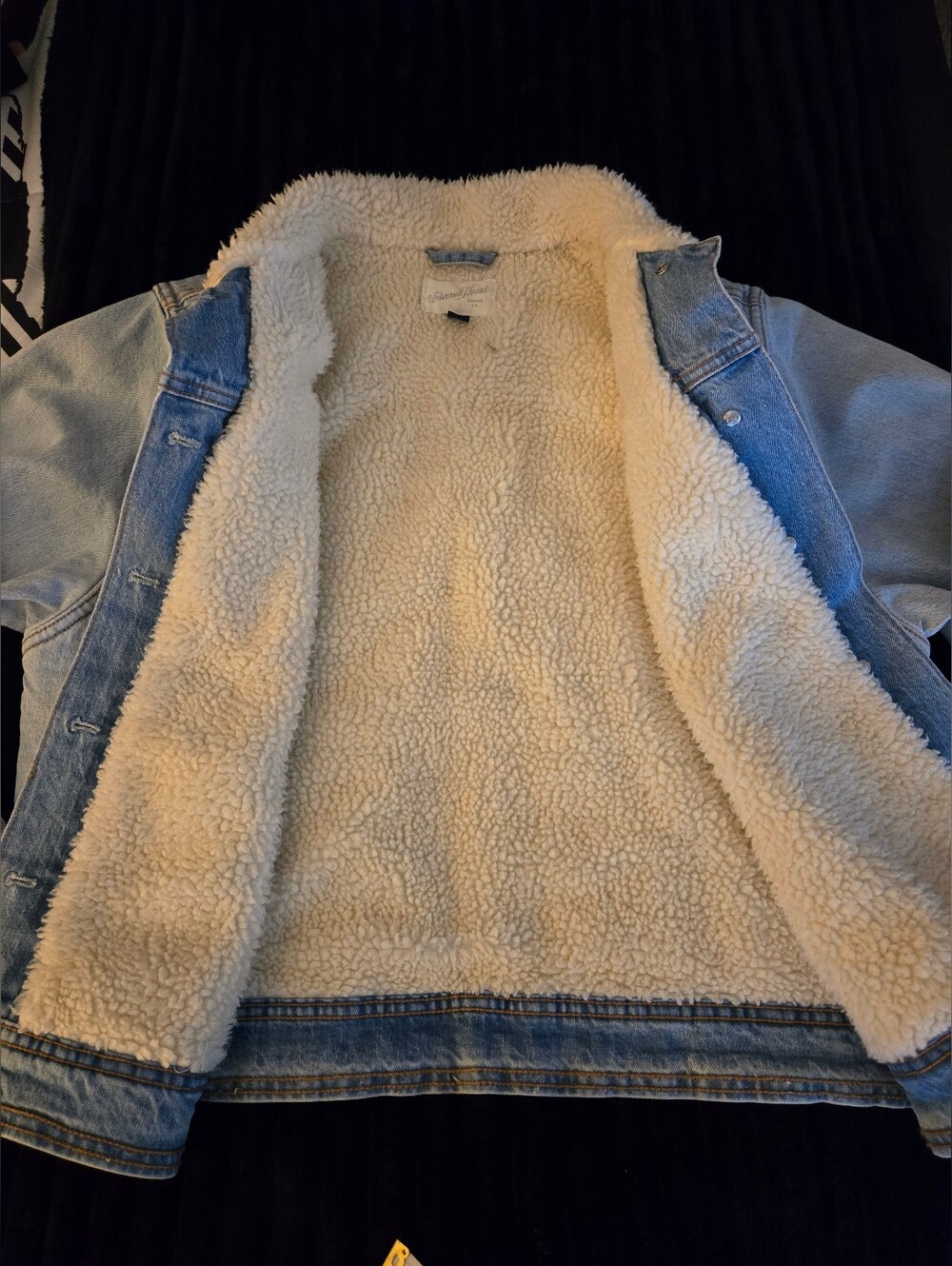 Universal Thread Faux Sherpa Collar Lining Denim Jacket Blue Unisex XL EUC - Picture 9 of 13